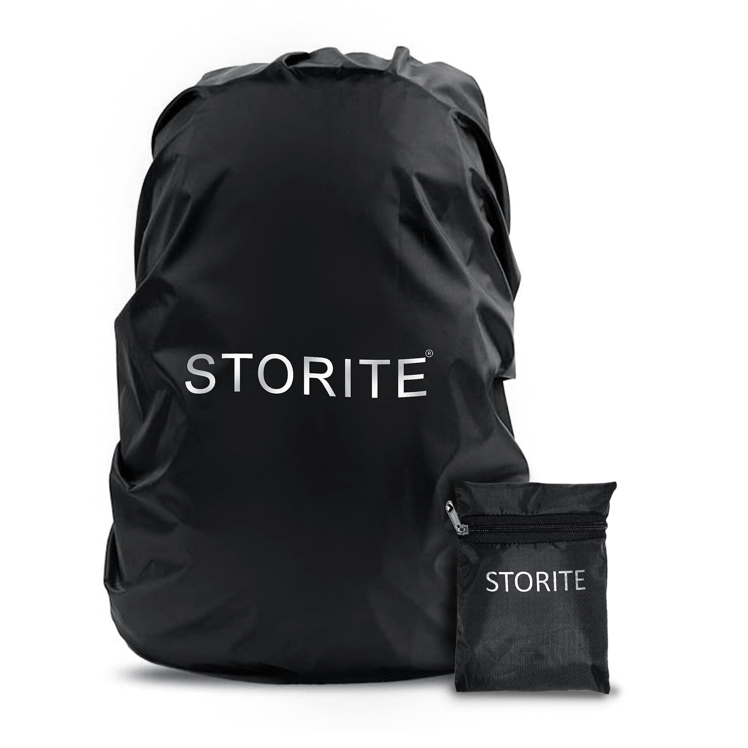Storite Dust & Rain Cover For Standard Backpack With Pouch, Water Resistance Dustproof Rain Cover Bag Elastic Adjustable For School, College,Office, Trekking Bags (30L-35L,Black)