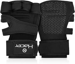 HACER Gym Gloves Weight Lifting Hand Grips with Wrist Wrap Support Half Finger Crossfit Glove for Workout Exercise Fitness Training Powerlifting Men and Women (XL, Black)