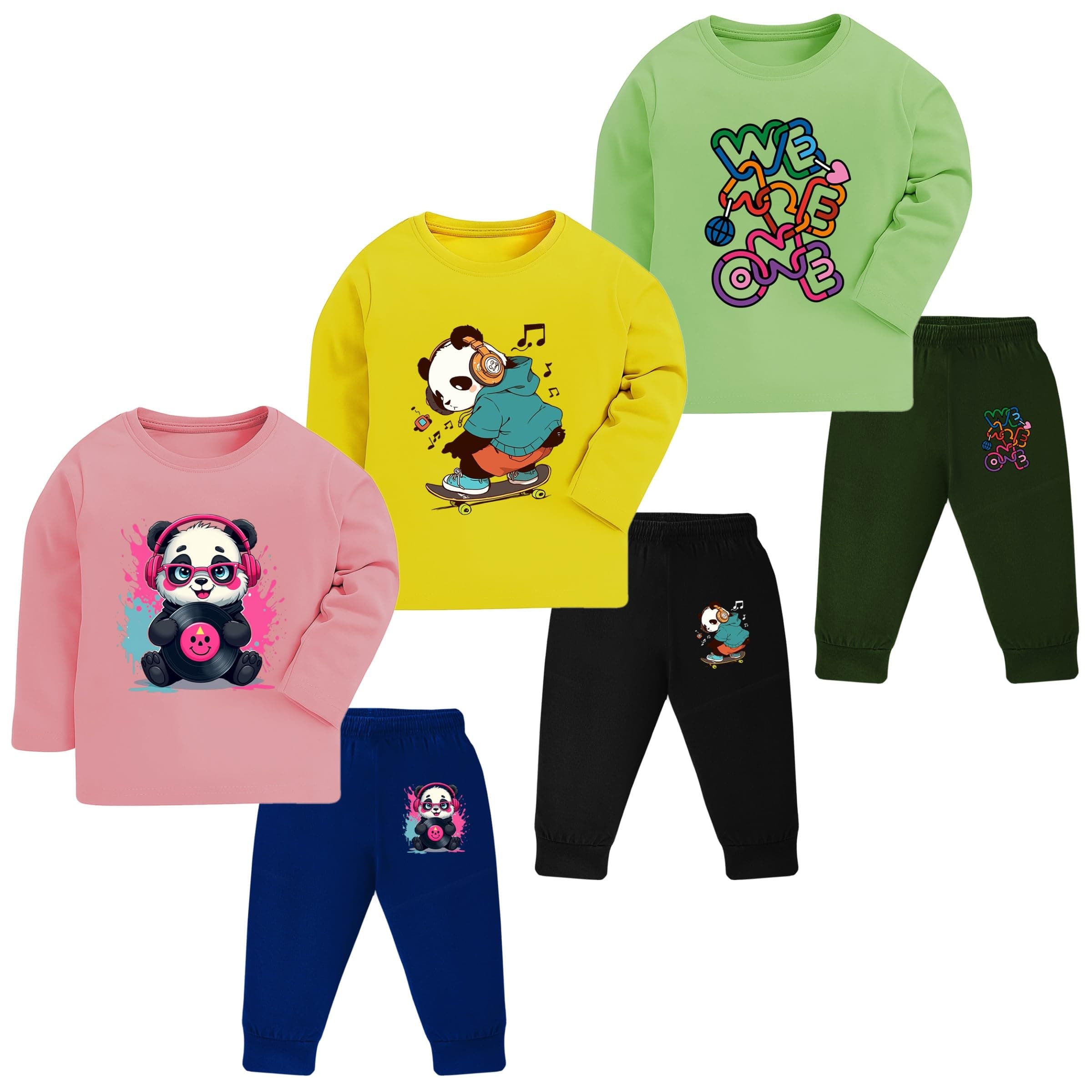 TS LAVI TAVI Toddler Boys & Girls Cotton Printed T-Shirt Pyjama Set | Full Sleeve Top & Jogger Pants | Soft Cotton Nightwear & Casual Wear | Unisex Kids Clothing | Set of 3