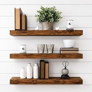 Genuine Decor Sheesham 18 Inch Floating Shelves for Wall Set of 3, Rustic Wall Mounted Ledge Shelf for Bathroom, Bedroom, Living Room