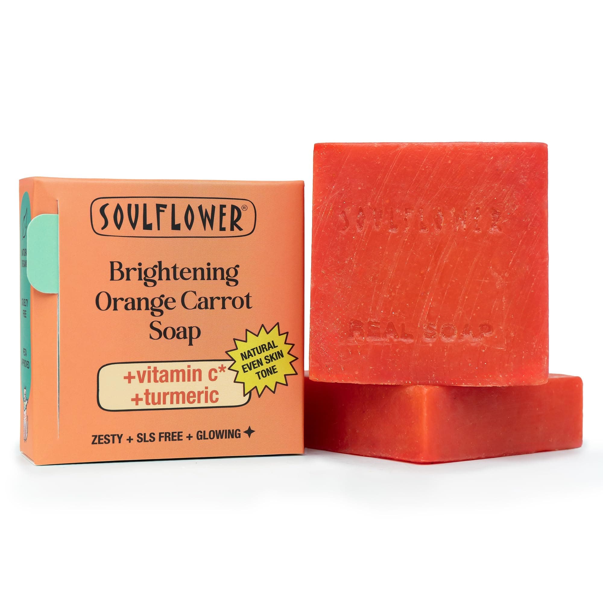 Soulflower Brightening Orange Carrot Soap for Glowing Skin | Deep Cleansing Handmade Bathing Bar For Hard Water with Ginger & Vitamin E | Helps Revive Dull Skin & Refreshes Skin | All Skin Types|100g