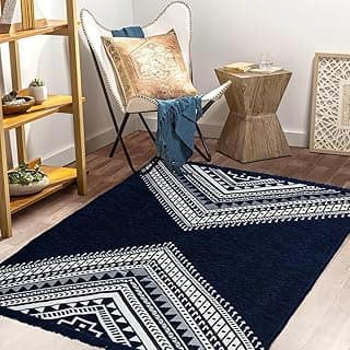 VAS COLLECTIONS Designer Superfine Chenille Carpet | 500 GSM Velvet Carpet/Area Rug/Durries with Fine Yarn for Living Room, Bedroom, Runner| 150x210 cm or 5x7 ft, Blue