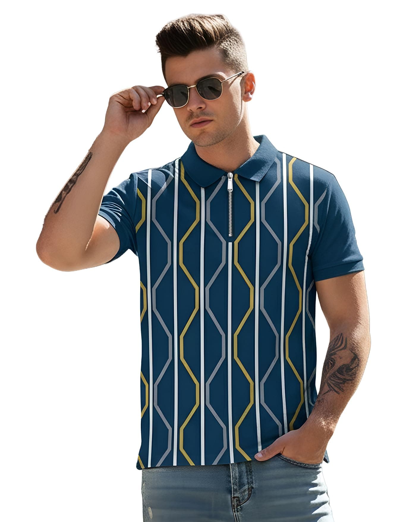 AUSK Men T-Shirts with Polo Collar with Zipper Half Sleeve Casual Tshirts