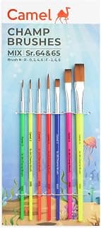 Camel Plastic Champ Brushes Set of 7 | Round & Flat Brushes for Water, Poster & Acrylic Colors | Perfect for Kids, Hobbyists & Artists