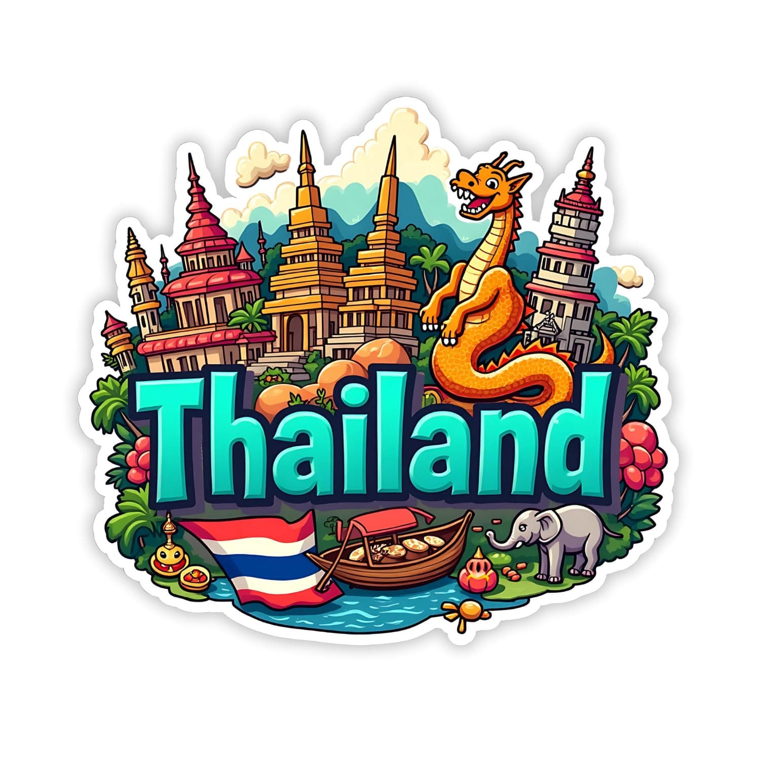 Naxon Thailand Country Theme Souvenir Wooden Refrigerator Stylish Fridge Magnet - Fridge Decoration Magnet for Kitchen & Home Decor | Perfect Souvenir Gift | Size 3x3 Inches | Pack of 1