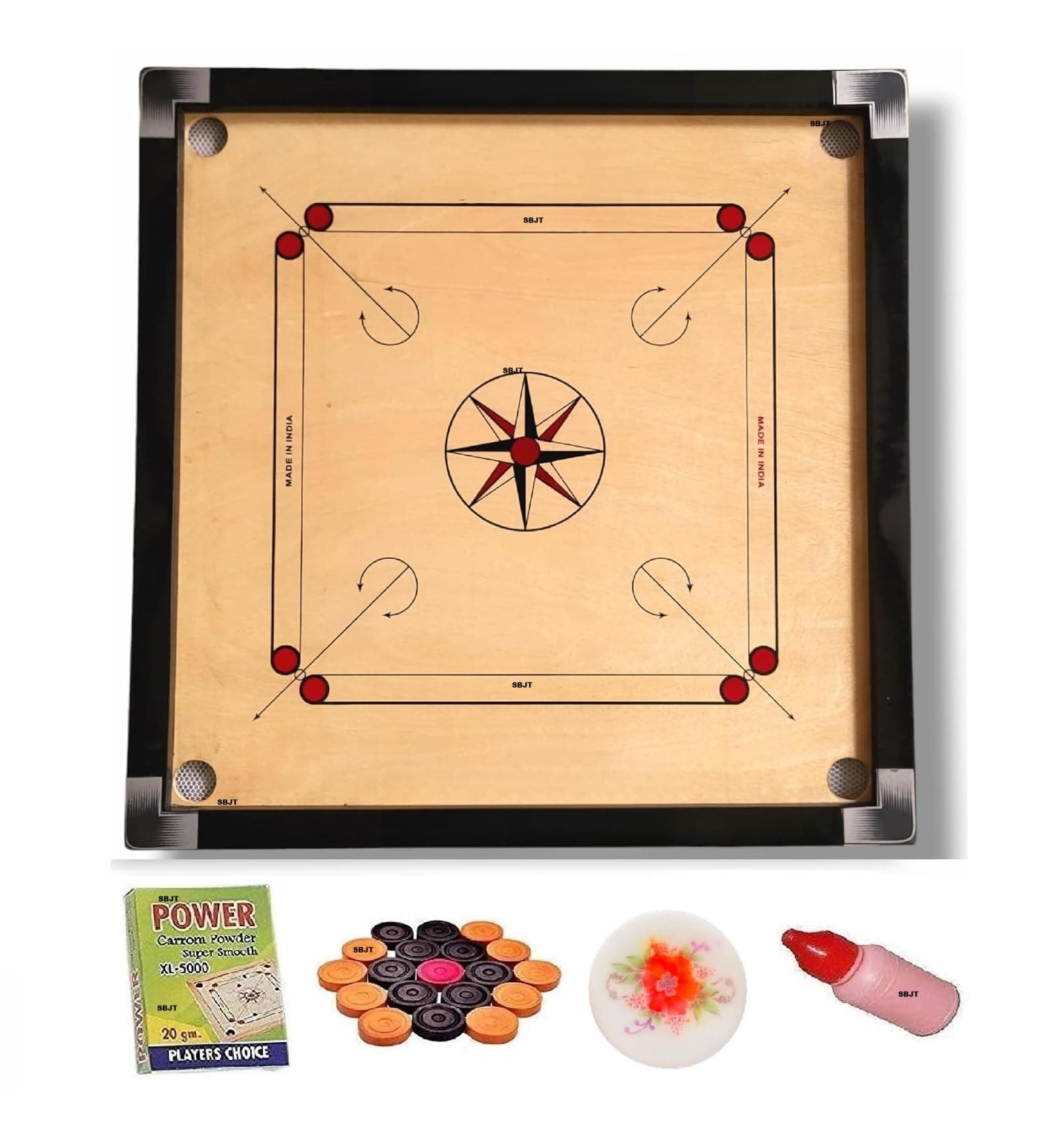 SBJT Superior Matte Finish Practice Carrom Board for Serious Professional Practice with Coins Striker and Powder Beige(32 INCH BE)