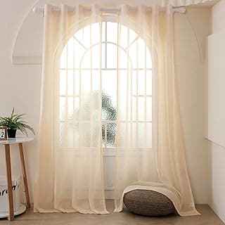 Story@Home Door Cotton Curtains 7 Feet Long Set of 2 | Solid Printed | Semi Transparent Curtain | Net Curtains | Curtain for Living Room | (118 x 215 cm, Beige) | Perfect for Home Decors