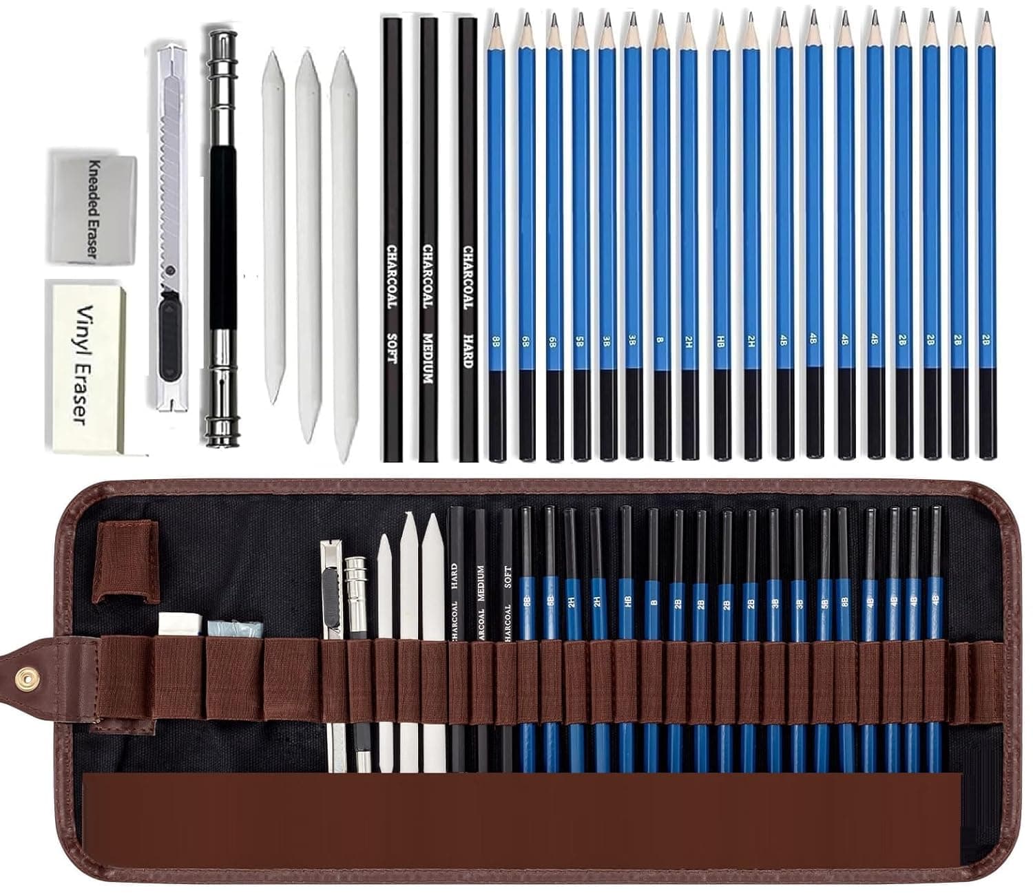 28 Pc Drawing Pencils Sketch Pencil Set Art Supplies Set for Kids Adults Beginners Professional Sketching Kit Art Graphite Charcoal Pencil Blending Stump Drawing Kit Shading (28 Pc Drawing Pencils)