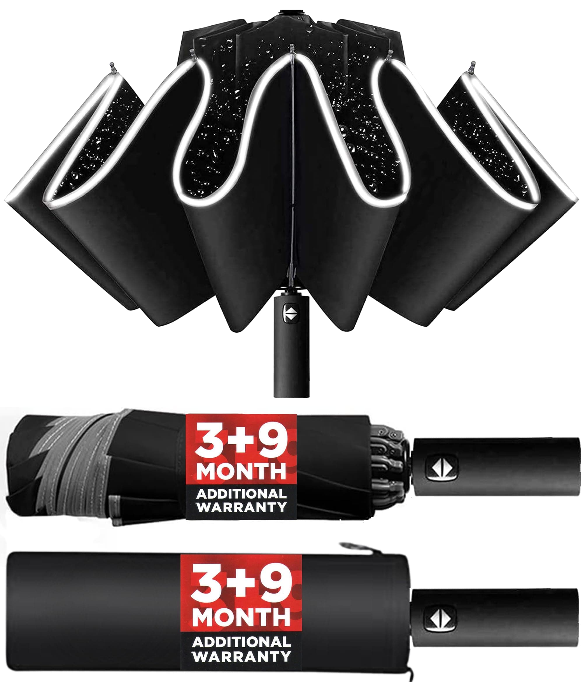Umbrella for Men Rain | Fully Automatic, Windproof Ribs, Foldable Umbrella with Travel Cover for Men & Women (Black)