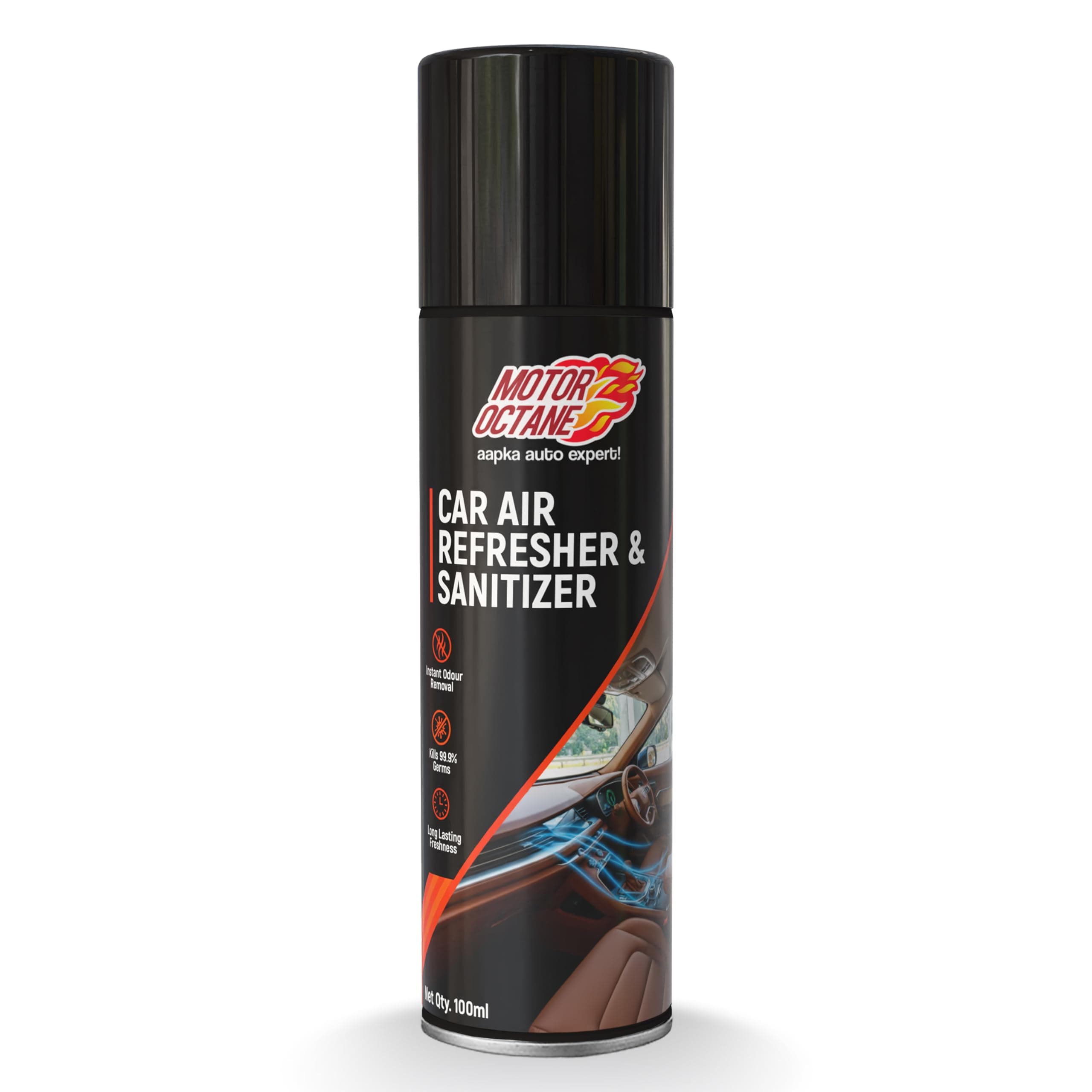 MotorOctane Car Air Refresher & Sanitizer Spray | 100ml (115g) | AC Disinfectant, Sanitizes Cabin, Eliminates Odour, Refreshing Citrus Fragrance, Fresh New Car Smell | Single-Use Pack