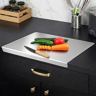Plantex Stainless Steel Chopping Board for Kitchen Use/L-Shape Vegetable Cutting Board/Chopper Pad with Anti-Bacterial Surface (Pack of 1, Chrome Finish, Size-35.5 cm X 23 cm X 0.1cm)