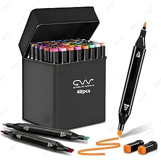 Cable World Dual Tips 48 Colors Markers Set, Art Markers for Adult Coloring Books, Artist Drawing Sketch Markers Set with Fine & Brush Tip (48 Pcs)