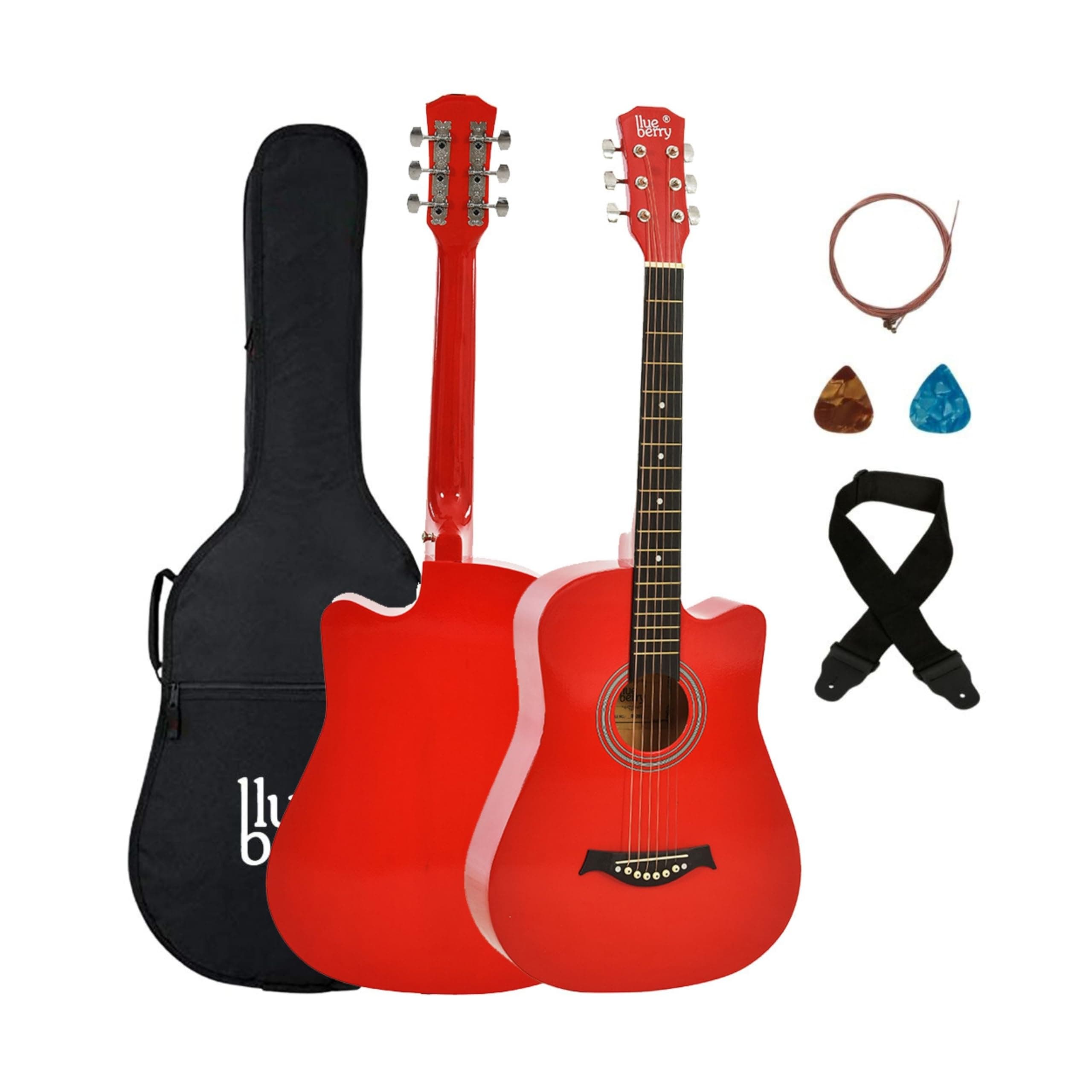 BLUEBERRY, B-38C Acoustic Guitar Kit with Bag, Strap, One Pack Strings And 2 Picks - 38 Inch (Raspberry)