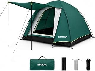 EYUVAA LABEL Alpine Camping Tent for 2 Person| Waterproof Double Layer Outdoor Tent with Extended Awning| Easy Setup Dome Tent for Camping, Picnic & Outdoor Adventures (Random Colour) (2 Person)