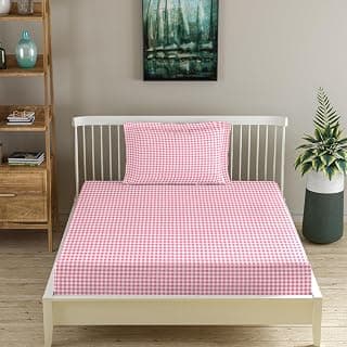 MORADO Premium Glace Cotton 210 TC Single Bedsheet with 1 King Size Pillow Covers Skin Friendly Printed Bedding Set, (60x90 Inches, White&Pink)