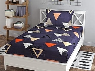 BSB HOME 100% Cotton Geometric Print Mix N Match Single Bed Sheet with 1 Pillow Covers for Single/Coat/Diwan Bed, Maroon Blue and White