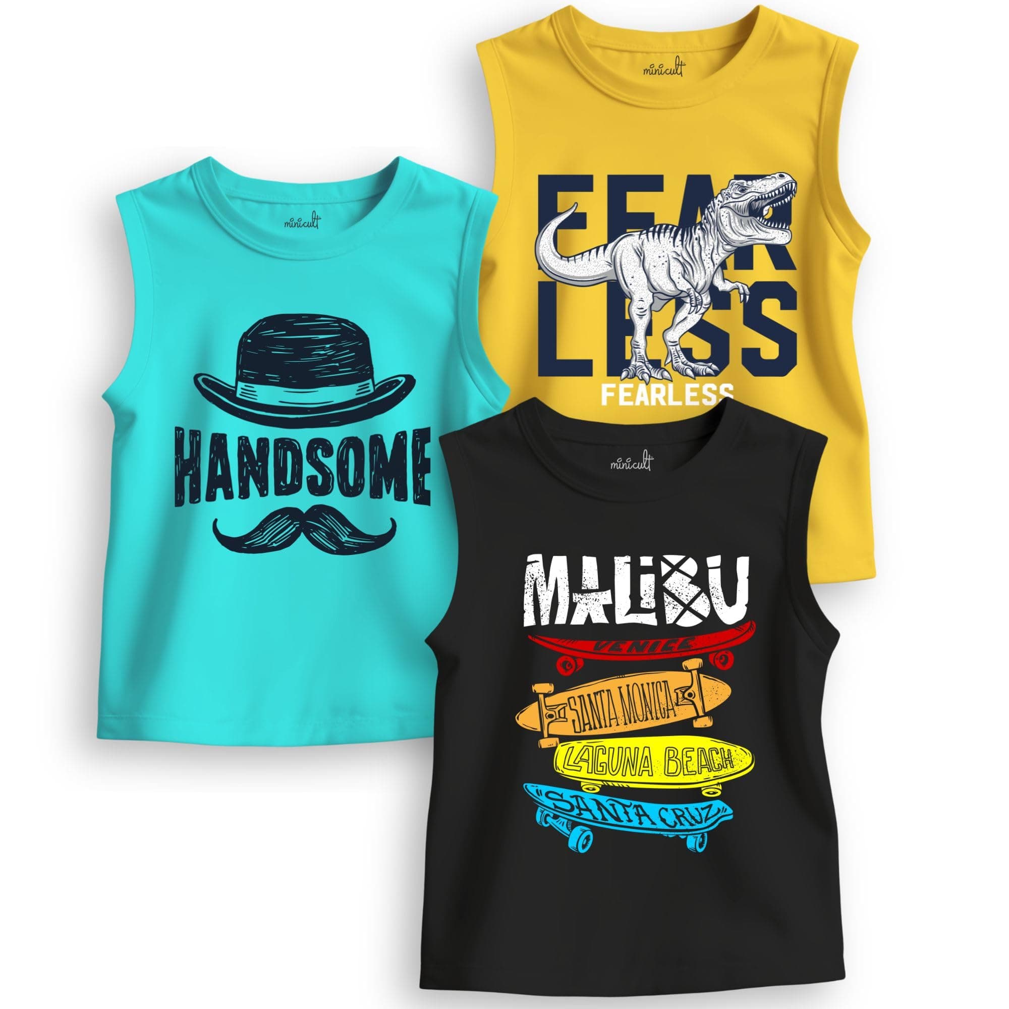 minicult Cotton Kids Vest with Mickey and Friends Character Prints(Pack of 3)