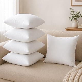 JDX Microfiber Cushion Filler, 16 x 16 Inch, White - (Set of 5) | White Sofa Cushions | 18011-5-16x16