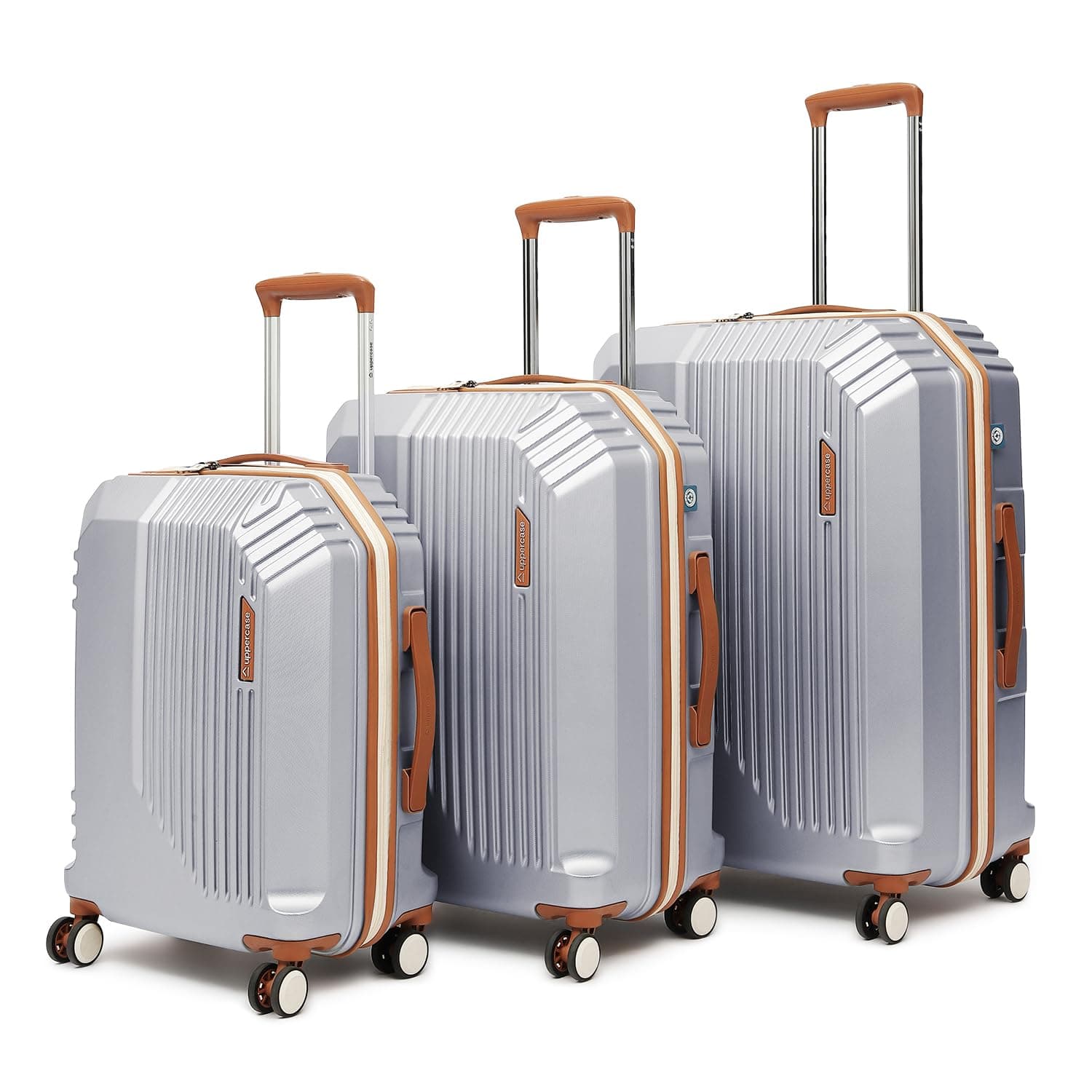 uppercase Vector Set of 3 (S+M+L),Check-in Sustainable Trolley Bag,Hardsided Anti-Scratch 8 Spinner Wheel Luggage,TSA Lock & Anti-Theft Zippers,Suitcase for Unisex,2000 Days Warranty (Silver)