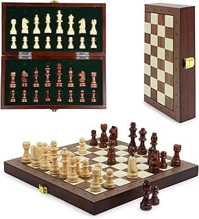 Niwlix Chess Board Set Wooden Magnetic Portable Board Game Compact & Folding - Classic Travel Chess for Kids & Adults (9.5 x 9.7 inch)