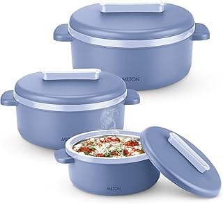 MILTON Micronova Jr. Gift Set Inner Stainless Steel Casserole, Set of 3 (380 ml, 775 ml, 1345 ml), Light Blue, BPA Free, Food Grade, Hot and Cold, Microwaverable Steel, Dishwasher Safe, Chapati, Roti