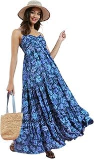 Tokyo Talkies Womens Shoulder Straps Floral Printed Maxi Dress | Tiered & Ruched | Perfect for Vacations, Brunches & Summer Outings | Dress for Women | Women Dress | Stylish Women Dress