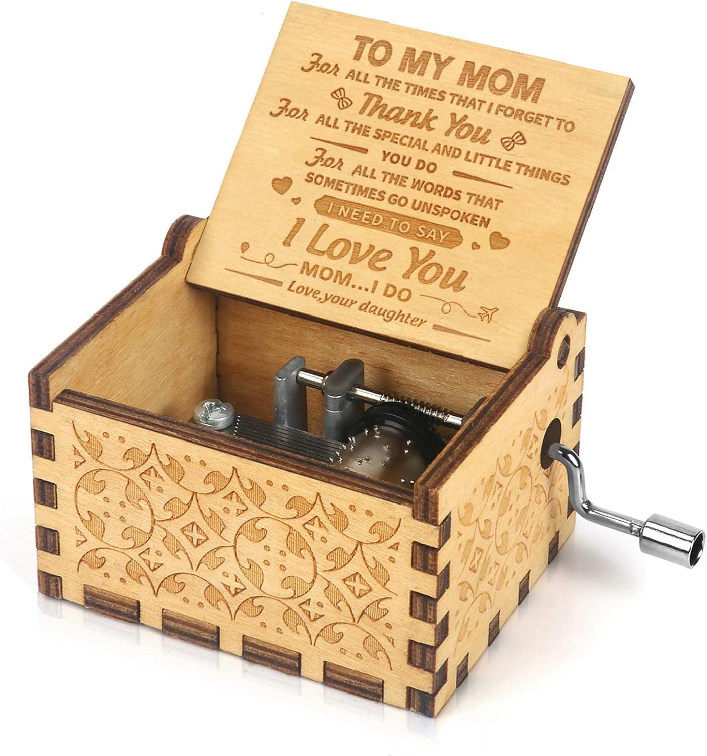 Zesta Daughter to Mom Wooden Musical Box Gift | Vintage Music Crank Mini Collectible for Girlfriend, Boyfriend, Husband, Wife | Unique Musical Gifts for Music Lovers | Classic Wooden Box