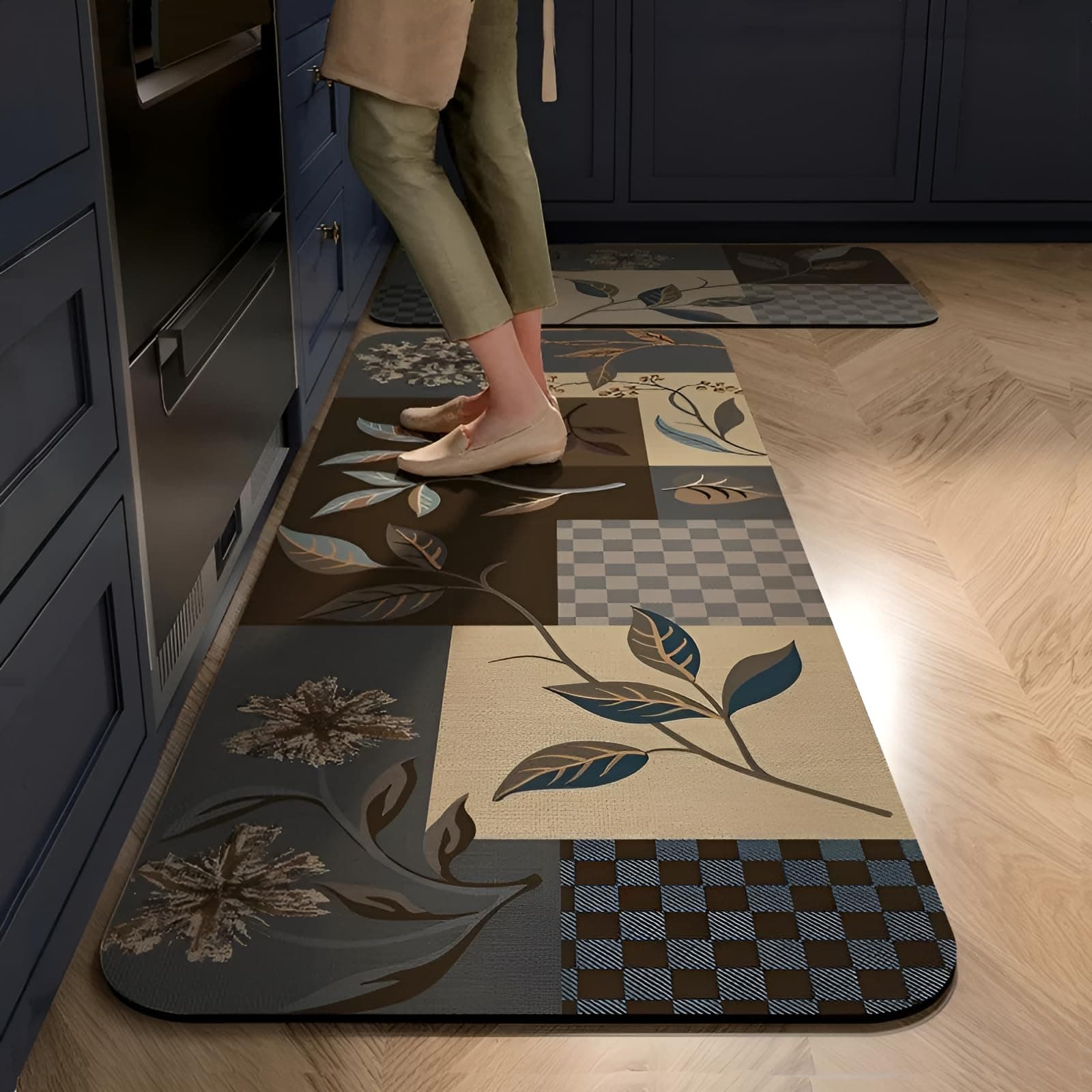 Arviz Kitchen Mats for Floor Set of 2 Pcs, Waterproof Memory Foam Standing Desk Floor Mat, Comfort Standing Runner Mat for Kitchen Home Office Sink & Laundry (118 * 38 cm, 58 * 38 cm) (Nature)