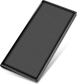 Contacts Women Slim Long Leather Wallet – RFID Blocking Bifold Wallet with 12 Card Slots, 3 Cash Compartments, Hidden Zipper Pocket, and ID Window – Black