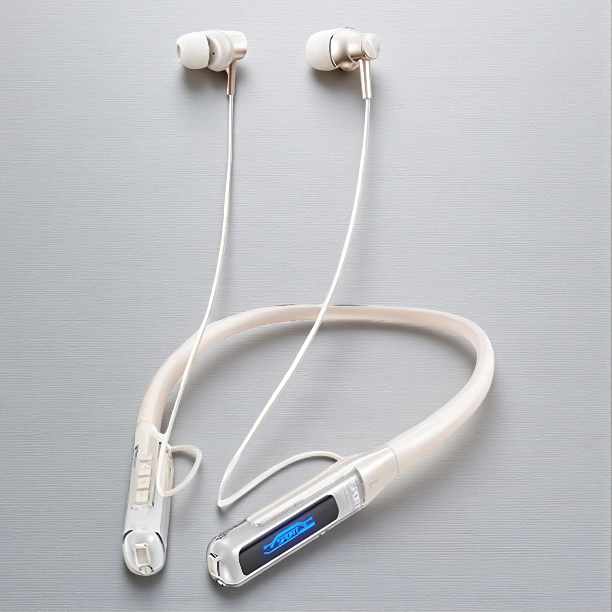 iFAST IF-125 Digital Display Bluetooth 5.4 Wireless Neckband Earphone| HD Call Stereo Bass | Up to 50 Hours Music Playtime | Environmental Noise Cancellation (ENC) [ White ]