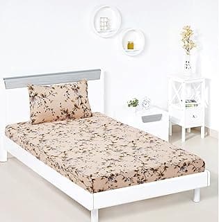 Amazon Brand - Solimo Super Soft Polyester Single 120 Floral Bedsheet with 1 Pillow Cover | 95 GSM (Beige)