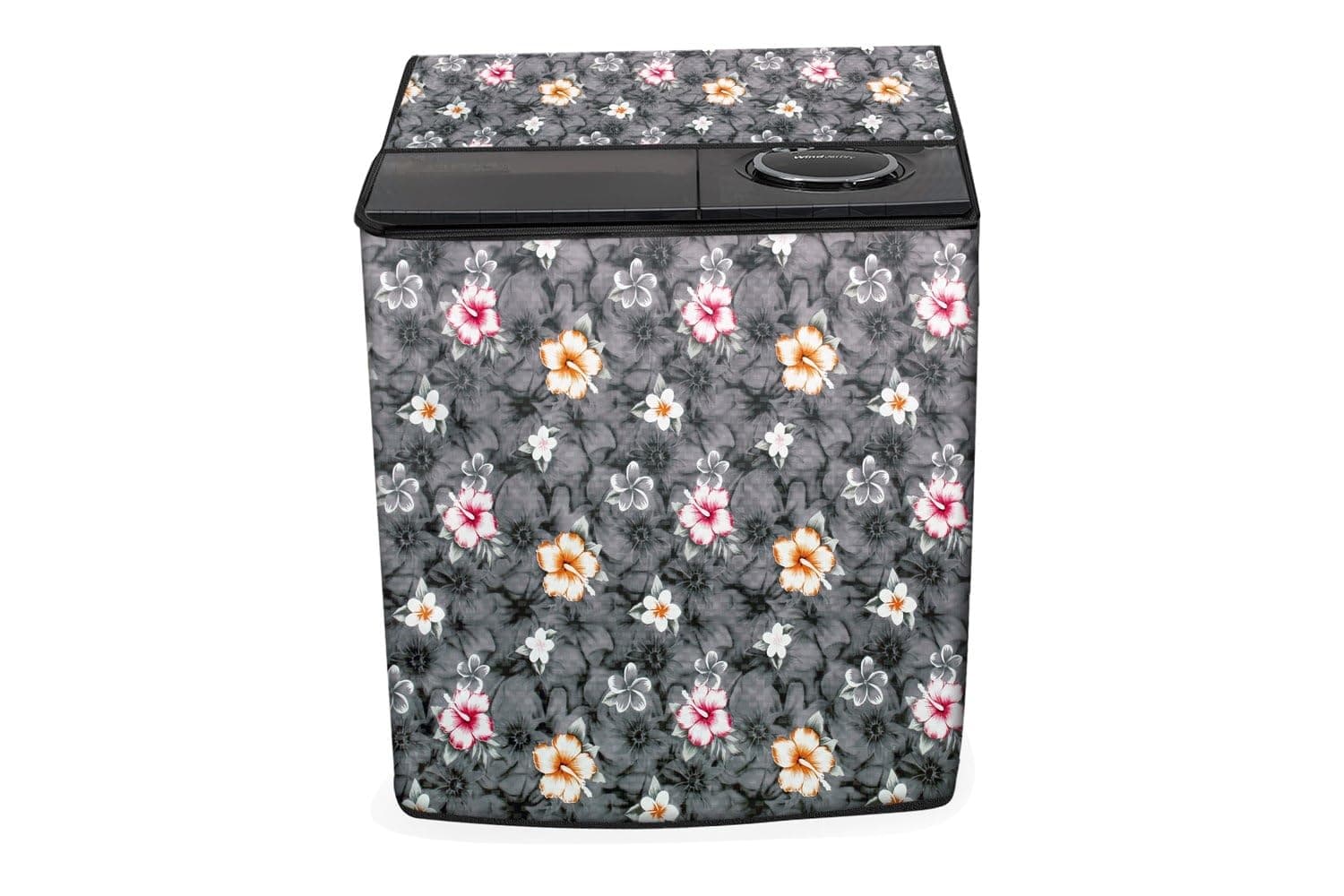 Stylista Washing Machine Cover Compatible for Whirlpool 8.5 kg semi Automatic Top Loading ACE 8.5 XL Floral Pattern Grey