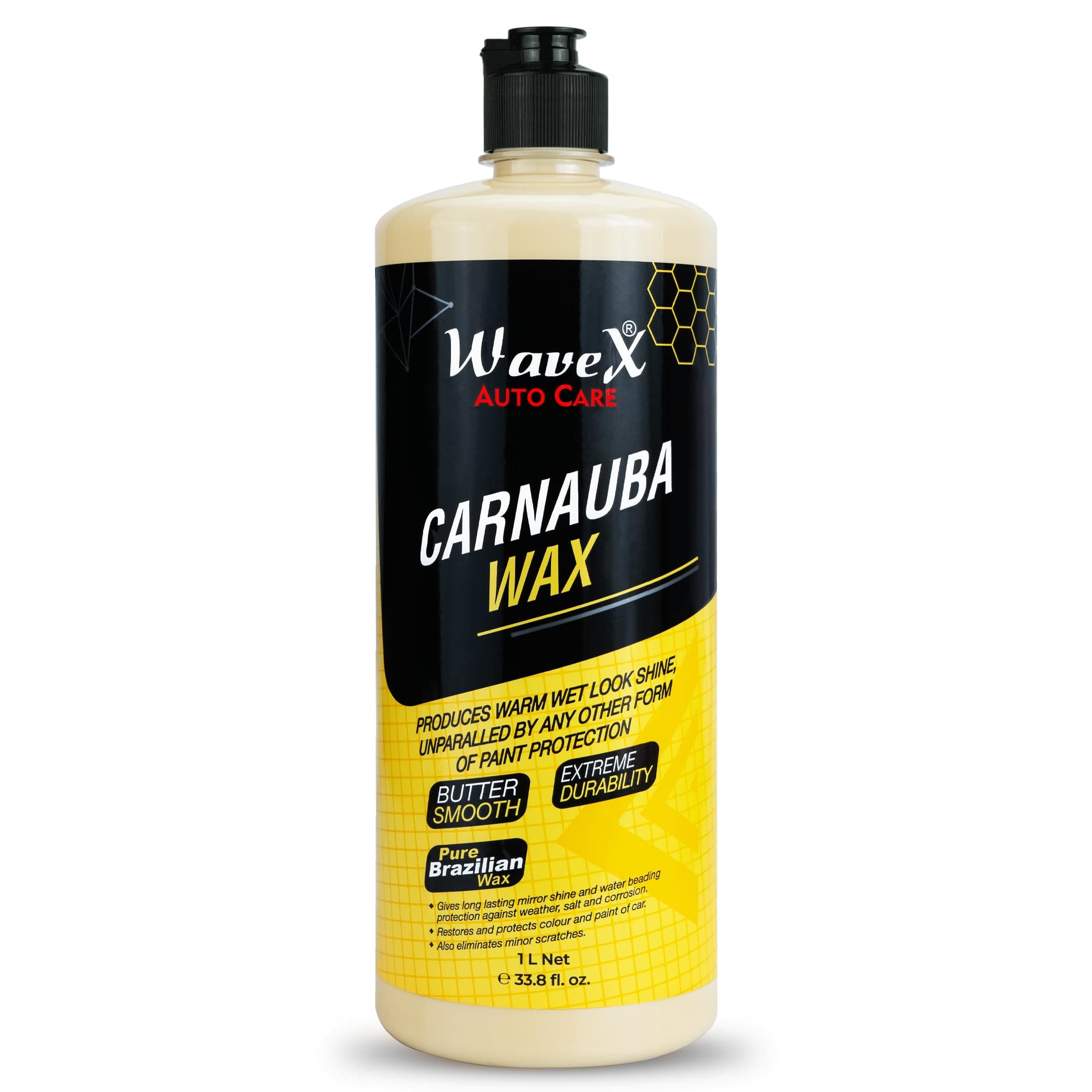WaveX Carnauba Wax Car Polish Cream (1 L) | Car Wax That Provides Deep Wet Shine | Car Wax Polish For Car Paint, Headlights & Chrome Components
