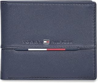 Tommy Hilfiger Men's Leather Wallet Eupen | Solid Navy Multicard Bi-Fold with 6 Card Slots, Side-Closure Coin Pocket | Stylish Purse for Gents