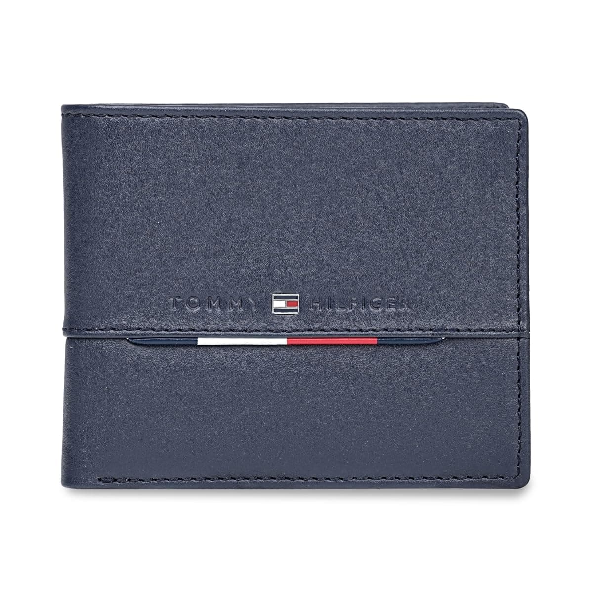 Tommy Hilfiger Men's Leather Wallet Eupen | Solid Navy Multicard Bi-Fold with 6 Card Slots, Side-Closure Coin Pocket | Stylish Purse for Gents