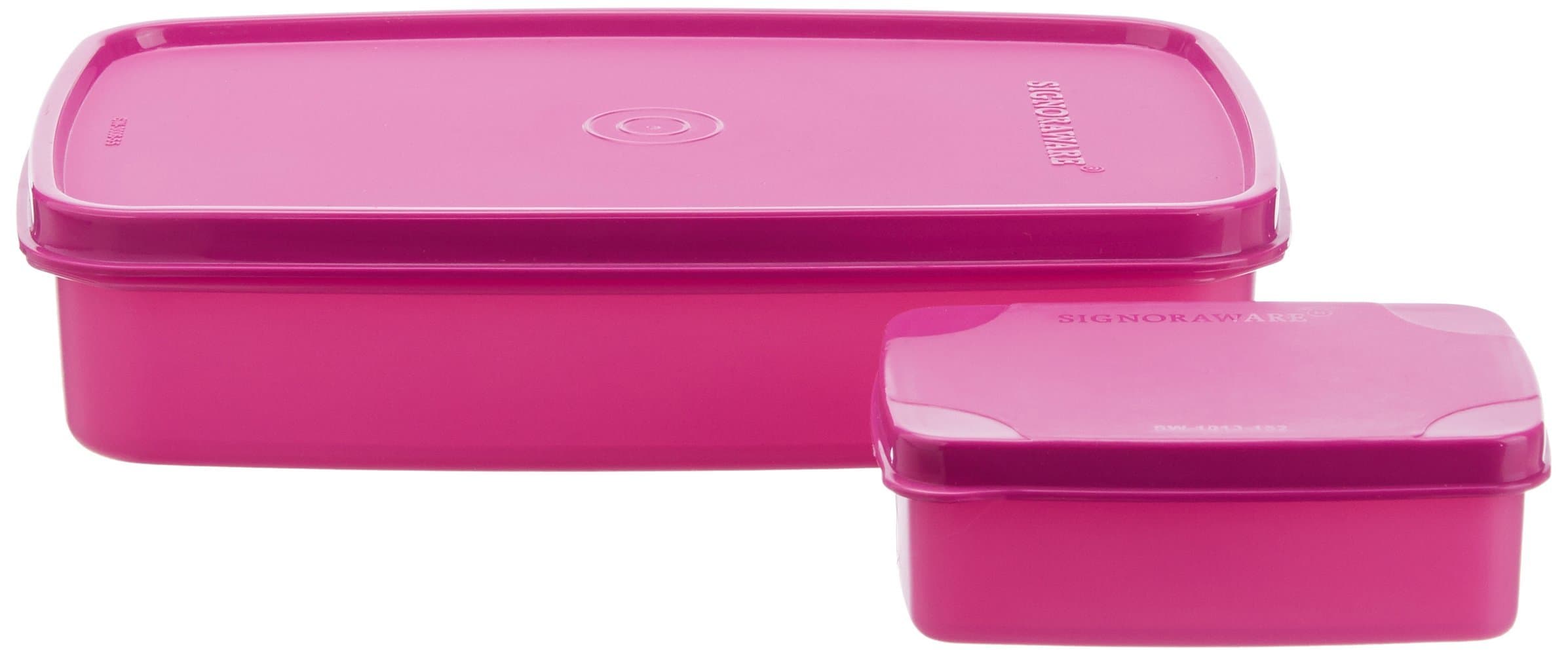 SignoraWare Easy BPA Free Plastic Compartment Lunch Box | Airtight Lid | Odor free | Easy to carry | Snacks Container | Compact | Best for School, Office, Picnic & Travel (850ml + 150ml | Pink)