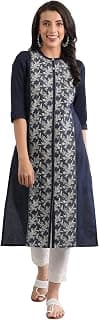 Aurelia Women's Cotton Straight Fit Straight Ethnic Kurta in Band Collar