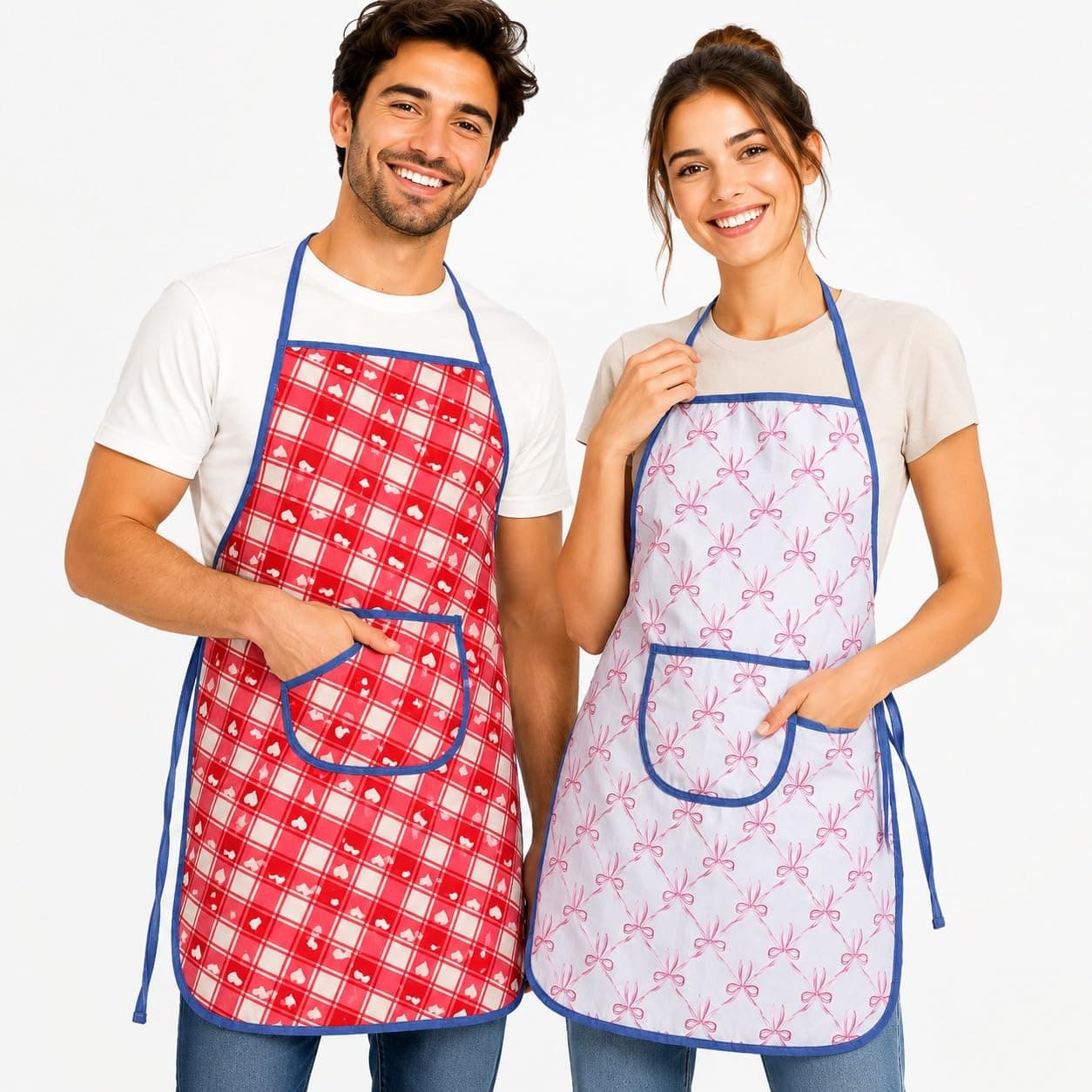 BurgeonNest Kitchen Apron for Women Waterproof | Adjustable Cotton Apron for Kitchen | Water Proof Apron for Washing Dishes & Cooking | Chef Apron for Unisex Washable|Storage Pockets (Pack of 2)