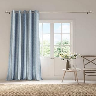 Ddecor Curtain Pack of 1, Polyster Digital Print Stripes and Checks Curtain, Door 7 FT, Amalia, Room Darkening |135 CM X 225 CM, Blue