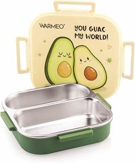 WARMEO Jerry Insulated Lunch Box with Two Compartment BPA Free, Kids Lunch Box,Food Grade Ideal for School, Picnic, Office & Outdoor - 500ml Avocado, Stainless Steel