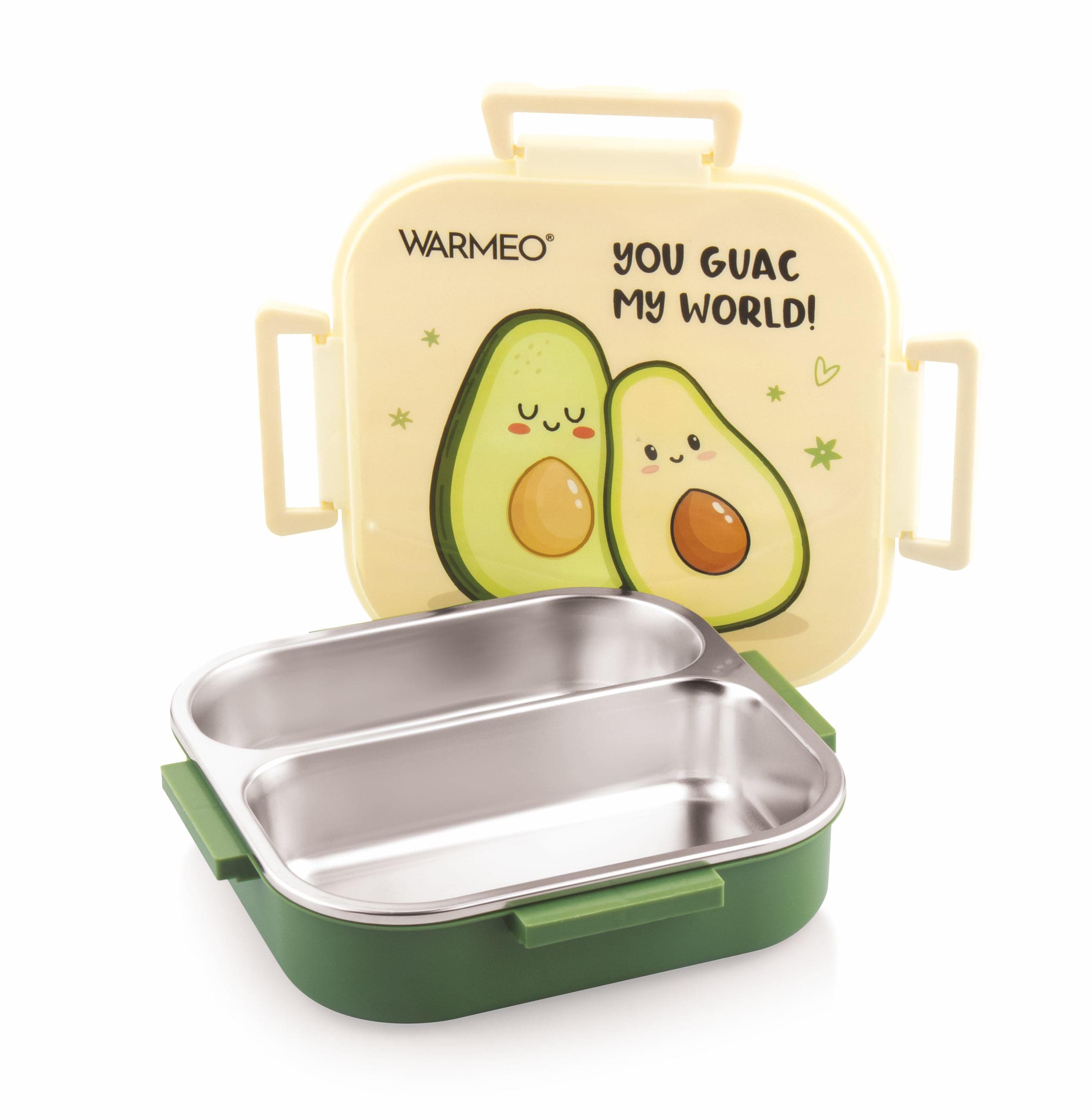 WARMEO Jerry Insulated Lunch Box with Two Compartment BPA Free, Kids Lunch Box,Food Grade Ideal for School, Picnic, Office & Outdoor - 500ml Avocado, Stainless Steel