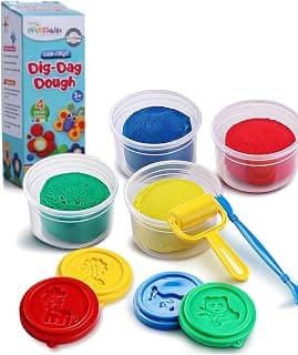 Intelliskills Premium 4 in 1 Dig-Dag Dough Clay Set for Kids | Vibrant Colors, Creative Designs, 8 Plastic Moulds | Art & Craft Activity Birthday Gift Toys for Boys & Girls | 3+ Years