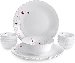CELLO Lush Fiesta Dazzle Series Opalware Dinner Set of 13 Pieces for Family of 2 | Bone-Ash Free & Leadfree Opal Glass, Microwave & Dishwasher Safe, Plates & Bowls Crockery Set for Dining & Gifting