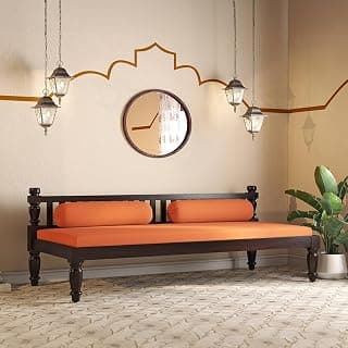 Urban Ladder Emma Diwan in Mahogany Finish with Amber Fabric Colour