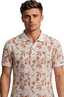 Louis Philippe Men's Slim Fit Cotton Pique Polo Tshirt with Floral Print