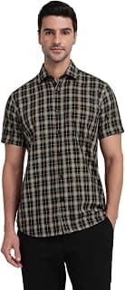 Colorplus Men Reguler Fit Checks Pattern Pure Cotton Plain Collar Half Sleeve Casual Shirt