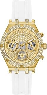 GUESS Silicone Champagne Dial Women Analog Watch - Gw0407L2, Band Color:White