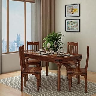 WOODLAB Sheesham Wood Dining Table Set with 4 Chair Wooden Dining Room Furniture Four Seater Dinner Table for Home Living Room Hotels - Natural Finish