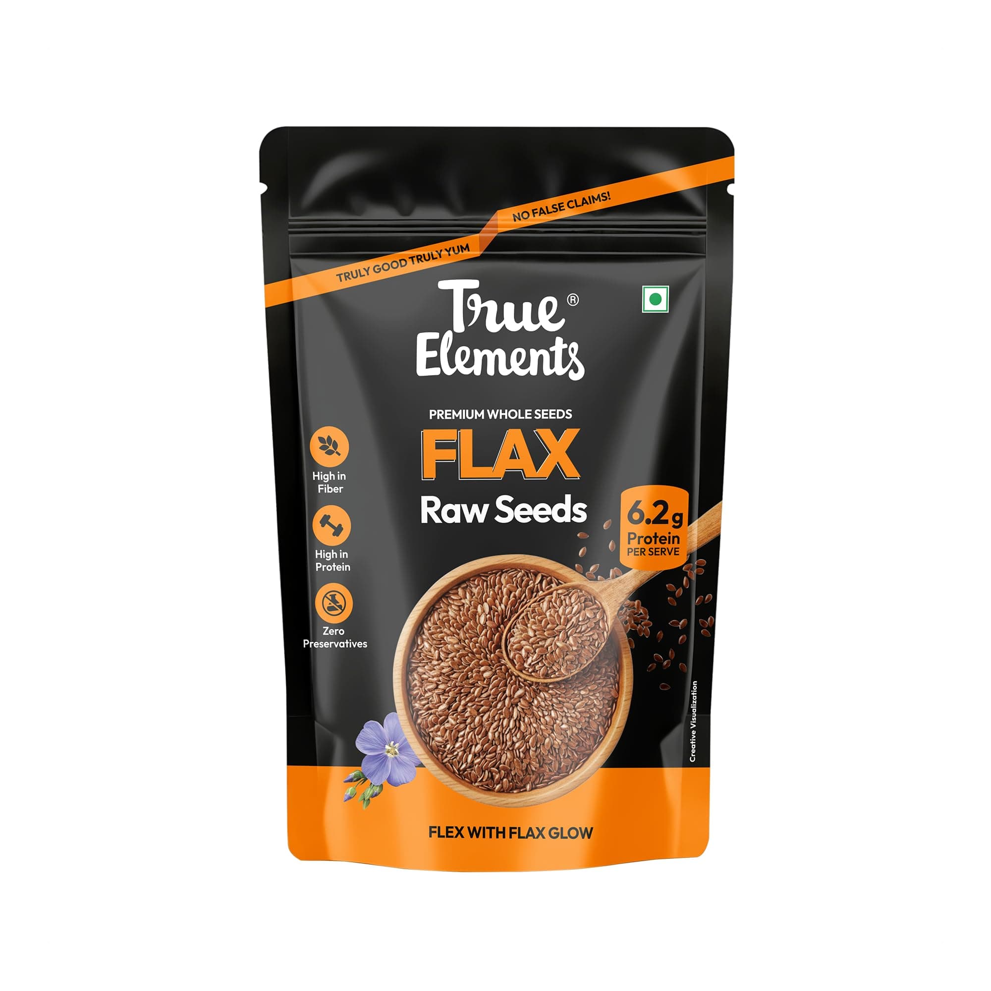 True Elements Flax Seeds 500g - Alsi Seeds with Omega-3 | 27g Fibre per 100g | High Fibre Seeds for Heart Health & Daily Nutrition | Perfect for Oats, Smoothies & Seed Cycling