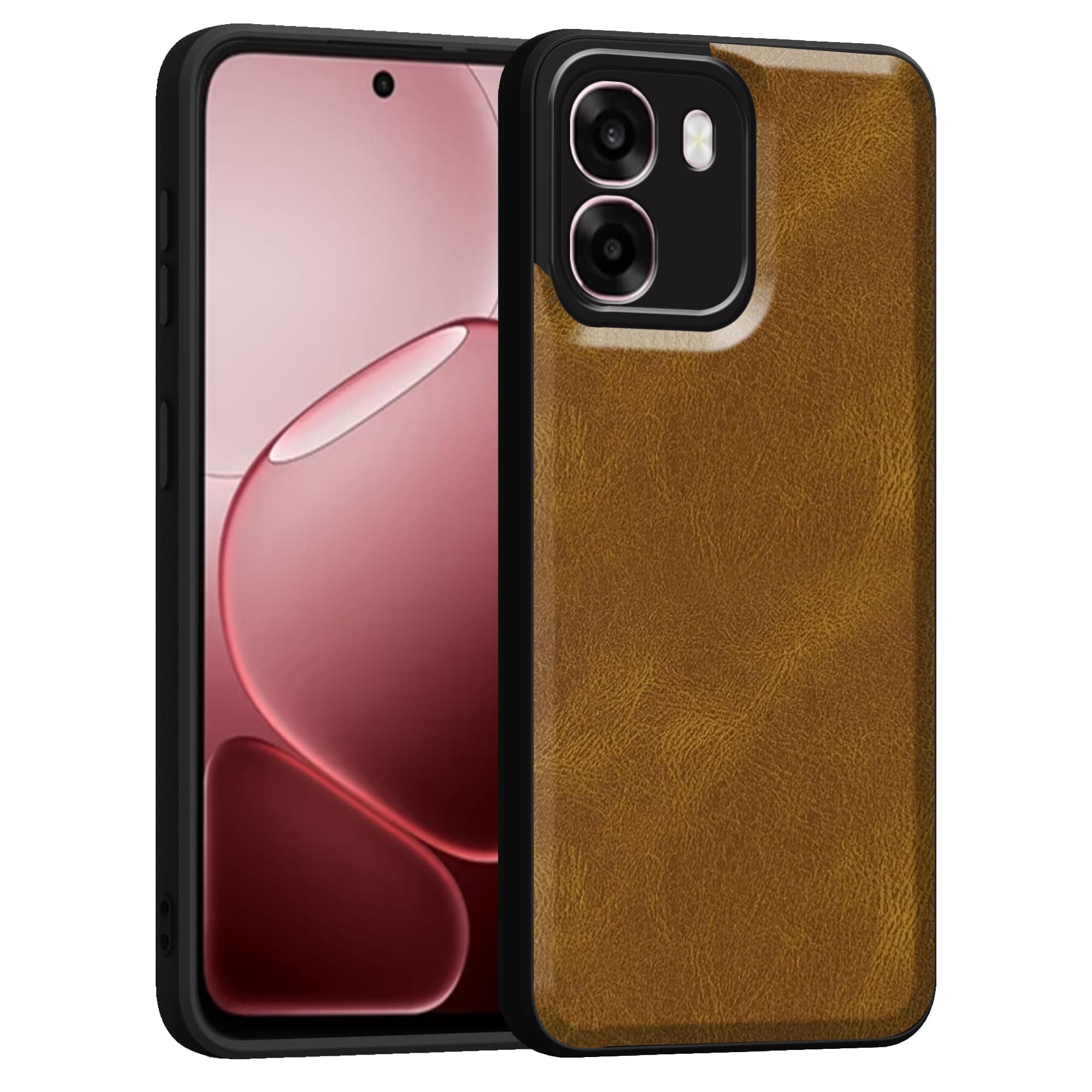 amazon basics Back Cover for Oppo A6 5G | Ultra Slim Soft Rubberised Case | Oil Feel Soft Leather Back | Camera Protection - Tan Brown